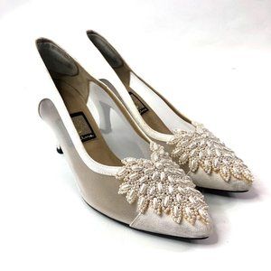 Vintage Nina Pearl Mesh Womens Heels SIze 7 Wedding Bridal Off White